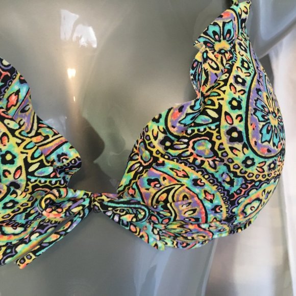 Victoria's Secret Bikini 2 pcs Set Top Sz 32C Bottom Medium Pushup Paisley Boho - Picture 3 of 14